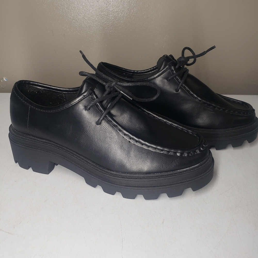 Asos Design Womens Marley Lace Up Flat Shoes In Black Size US 8 Chunky 2022